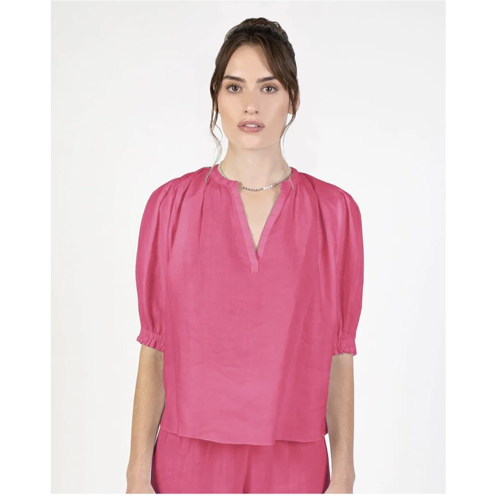 Ruffle Sleeve Blouse Top, Raspberry Pink